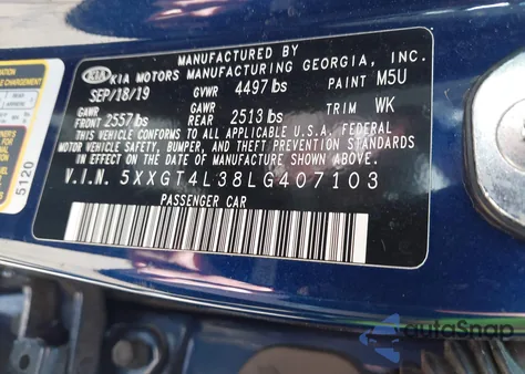 2020 Kia Optima Lx from USA, damaged, VIN 5XXGT4L38LG407103